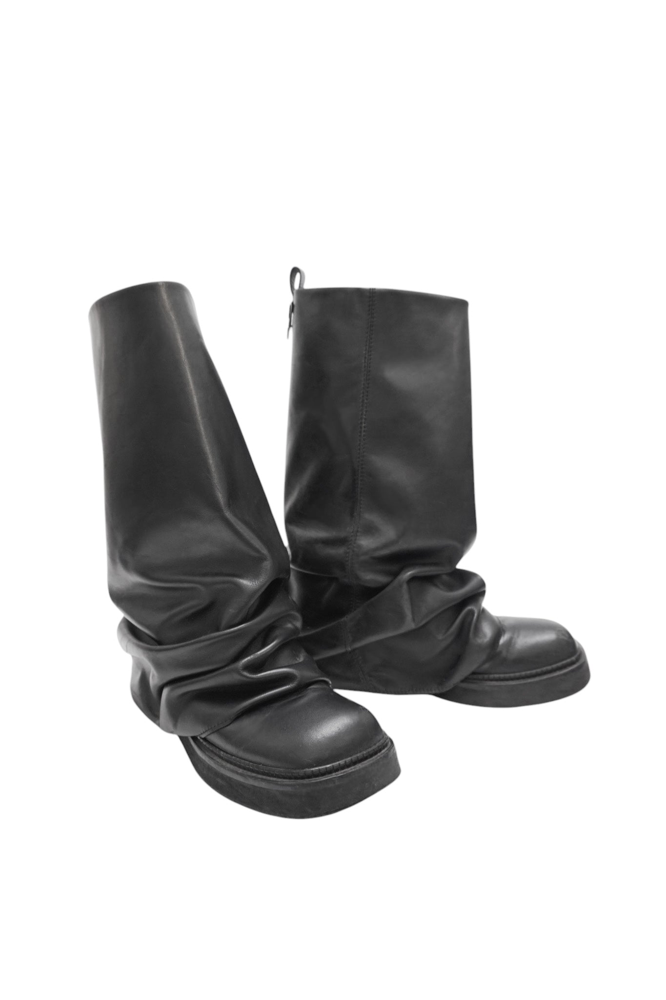 Pair of black knee-high boots on a white background