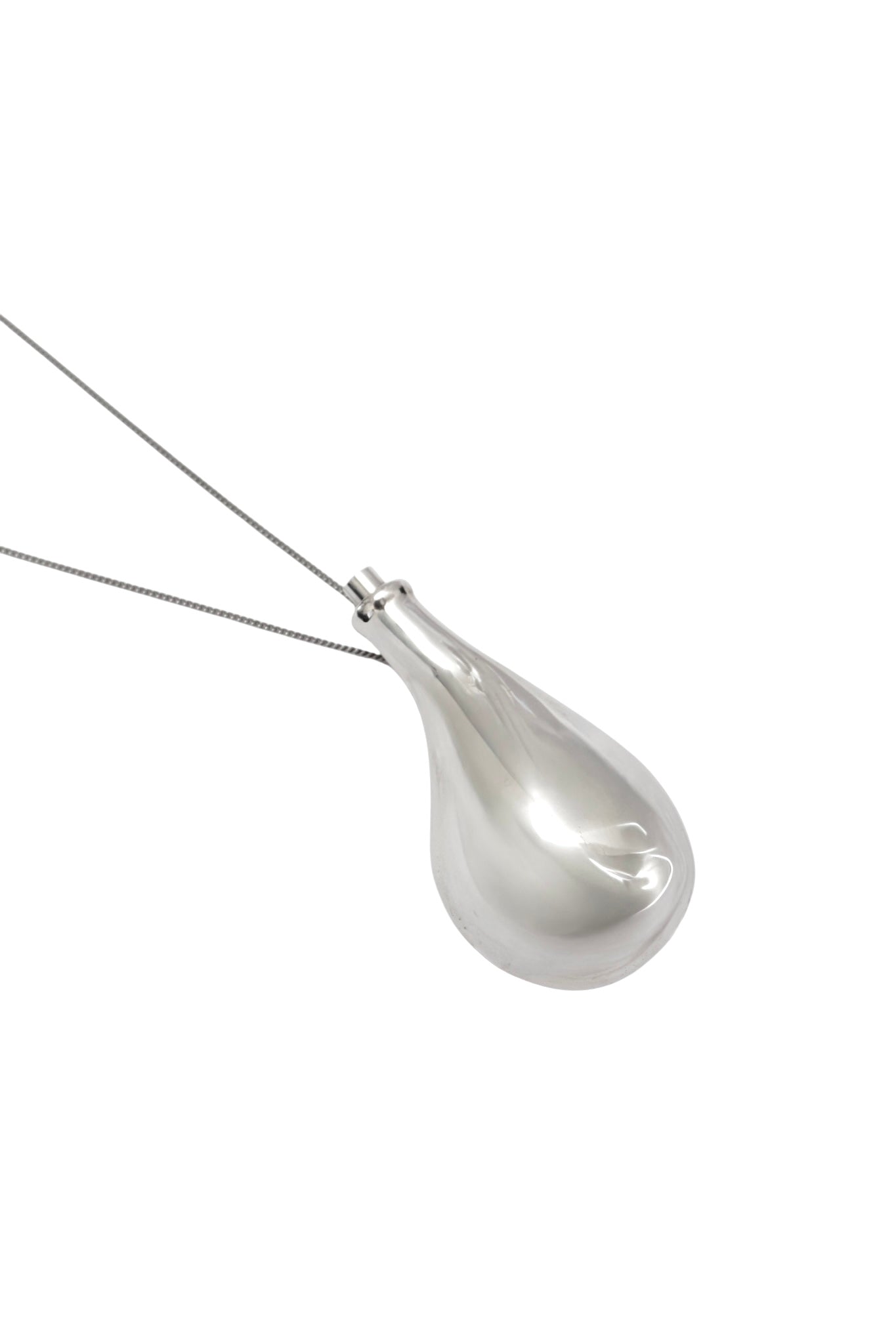Silver teardrop pendant on a white background