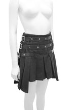 Black skirt with belt details on a mannequin against a white background