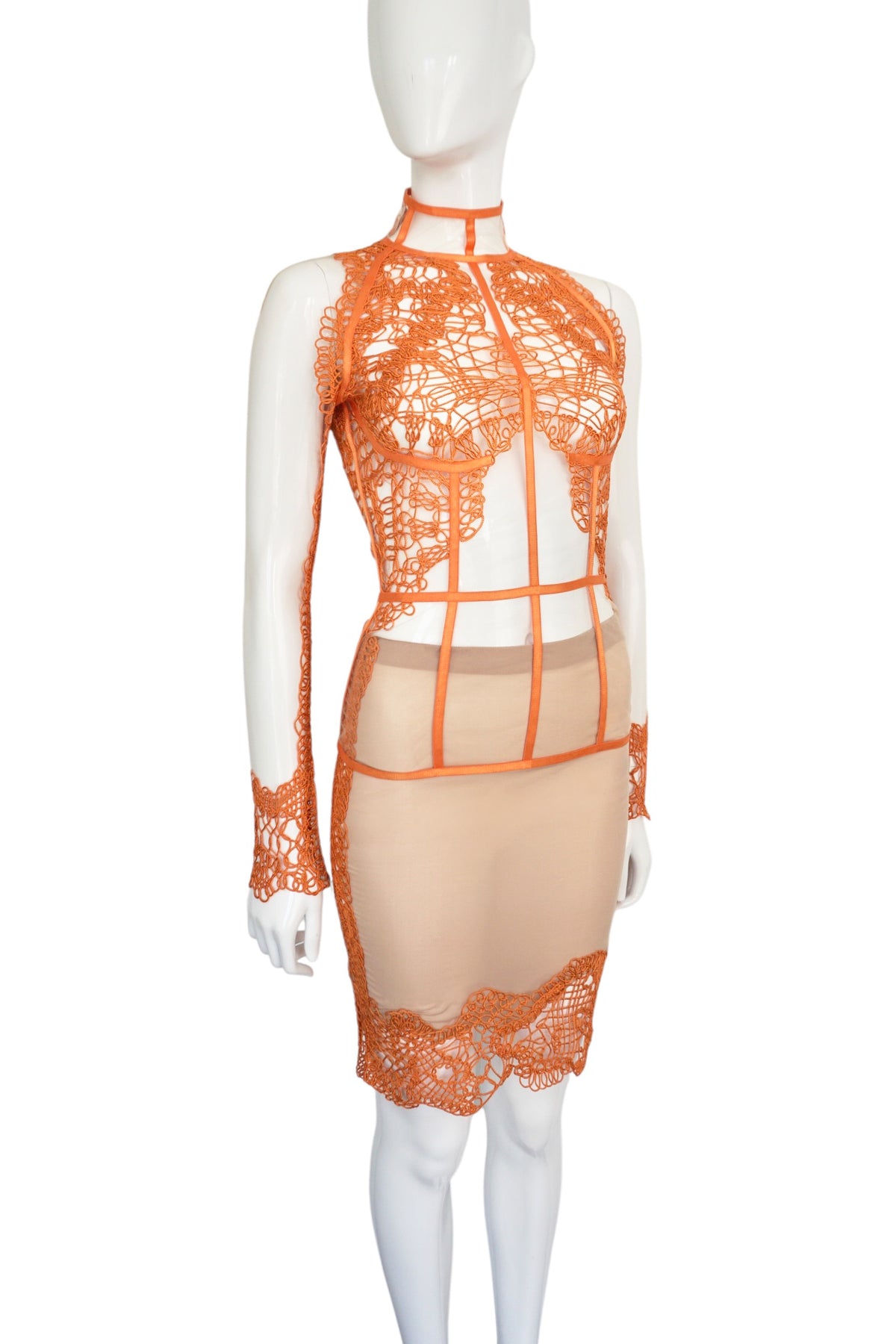 Tom Ford Orange Lace & Sheer Two-Piece Set