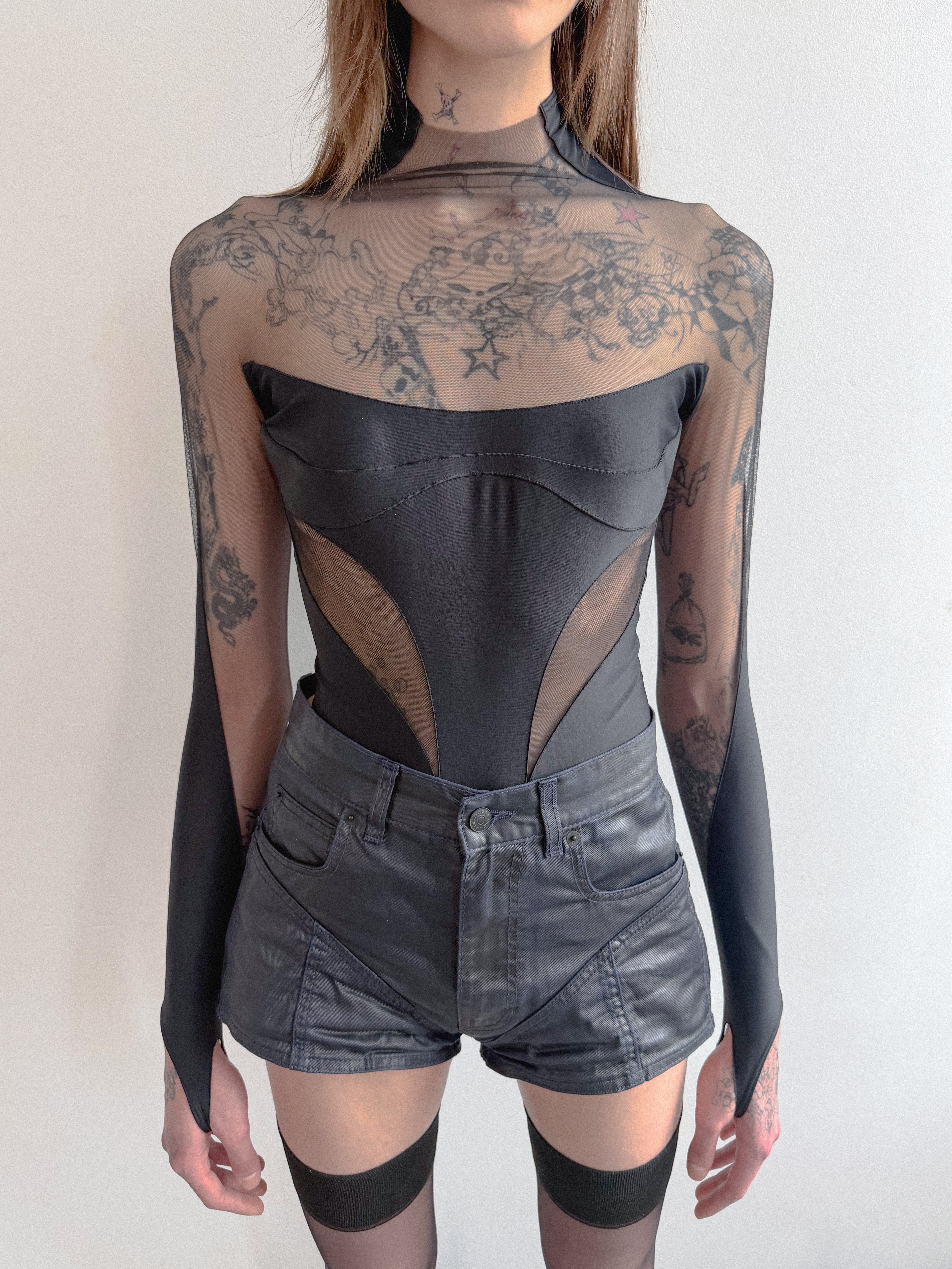 Mugler Black Panelled Bodysuit