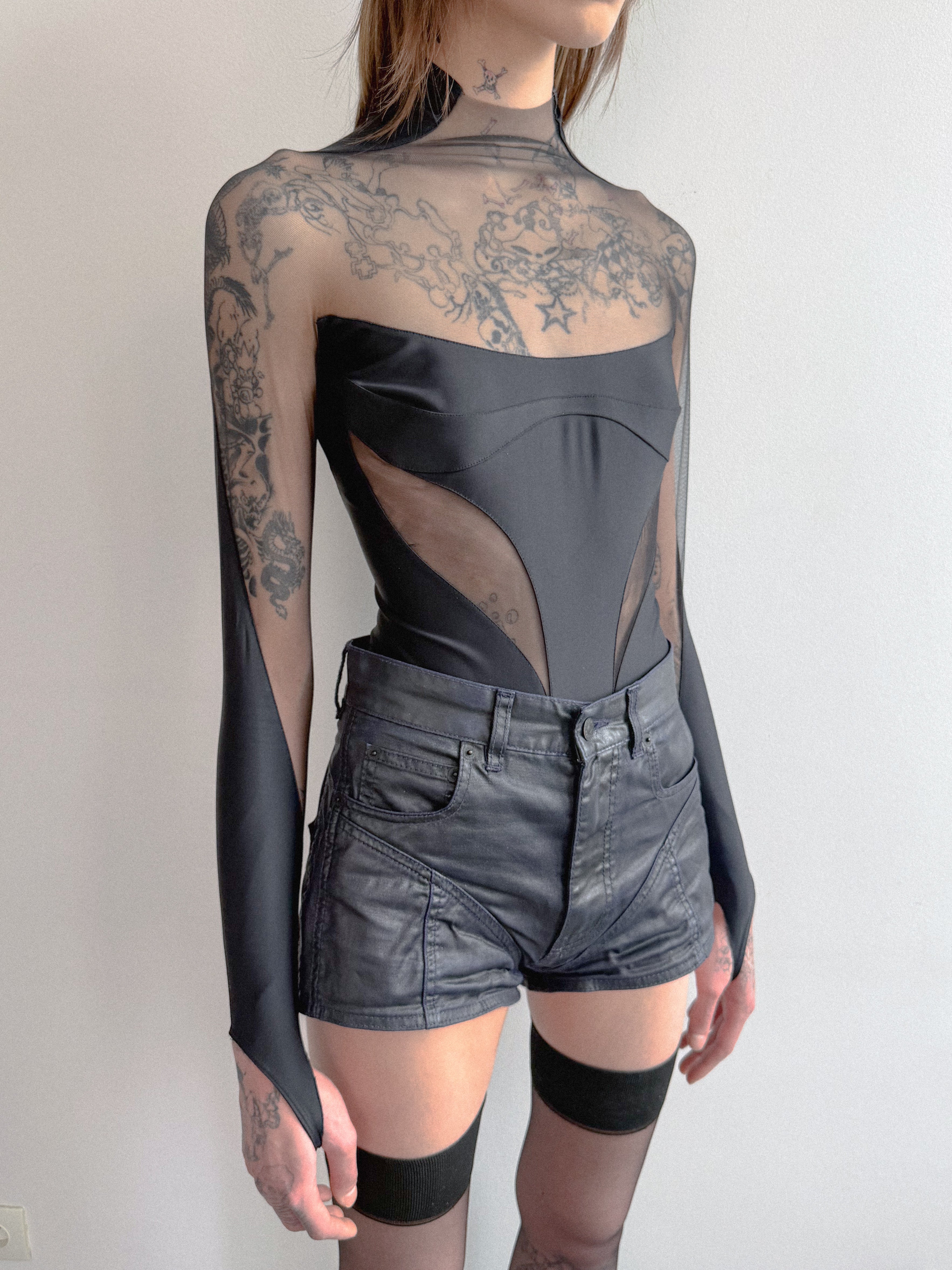 Mugler Black Panelled Bodysuit
