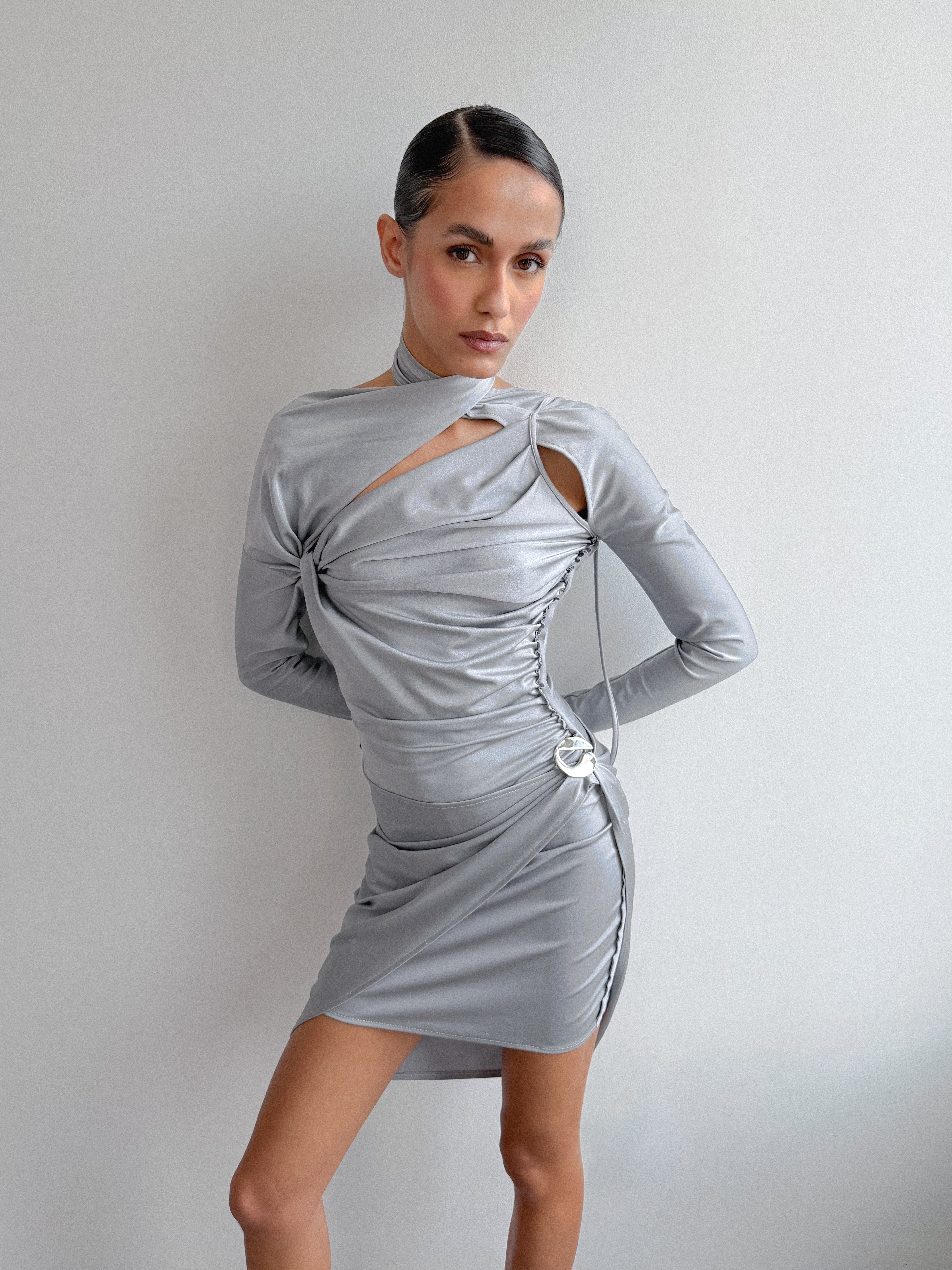 Coperni Silver Twisted Mini Dress