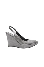 Silver wedge sandal on a white background