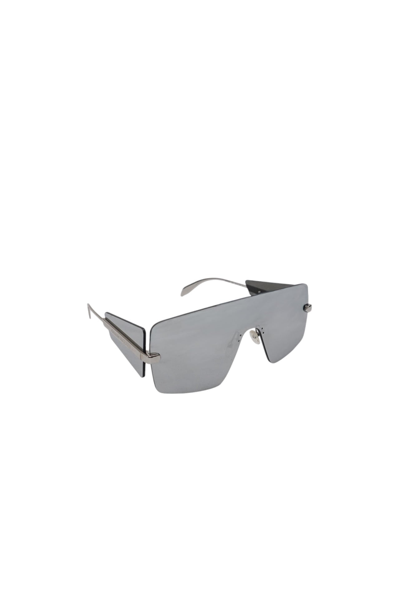 Sunglasses with a reflective surface on a white background