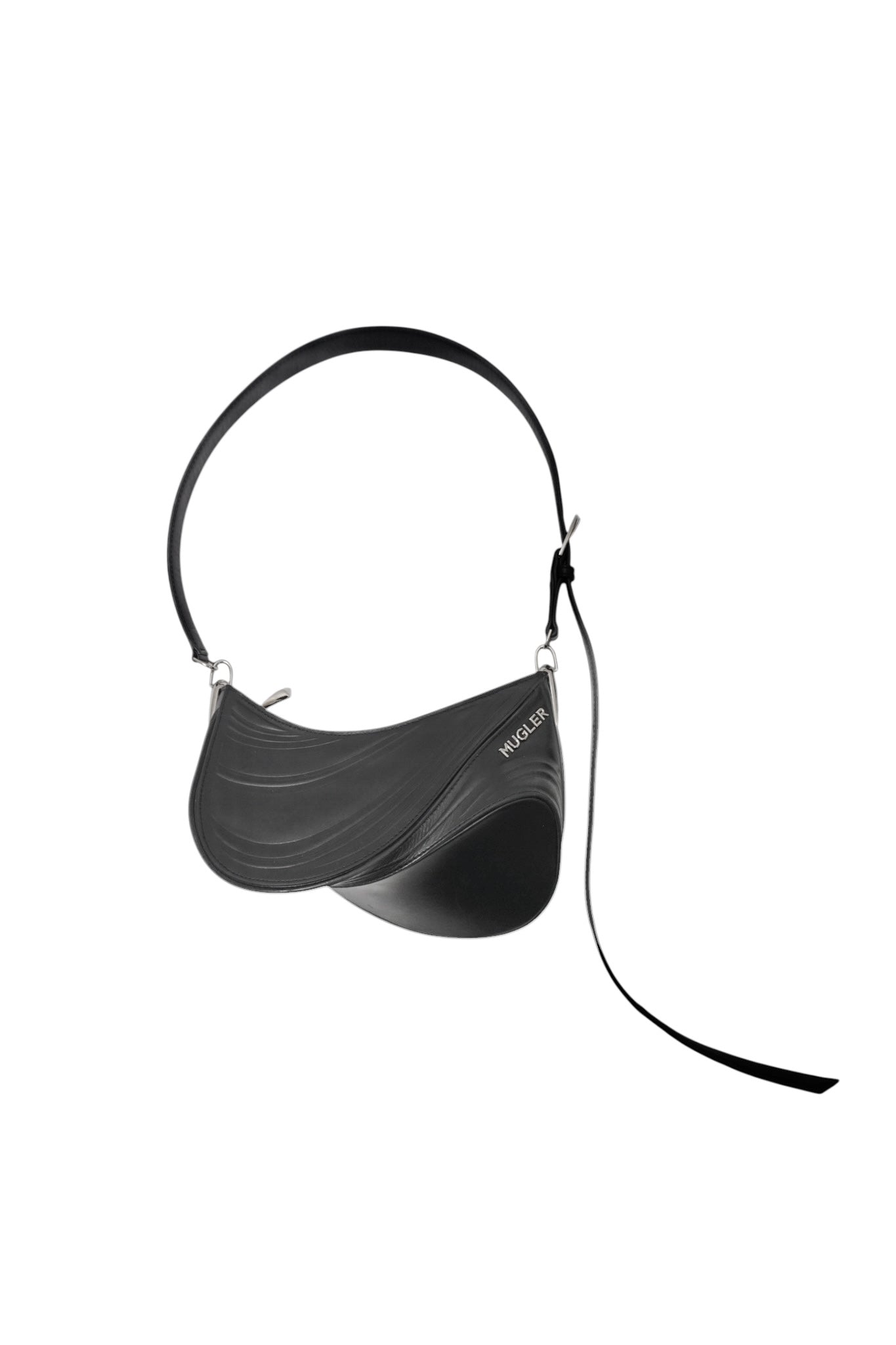 Black bag with a strap on a white background