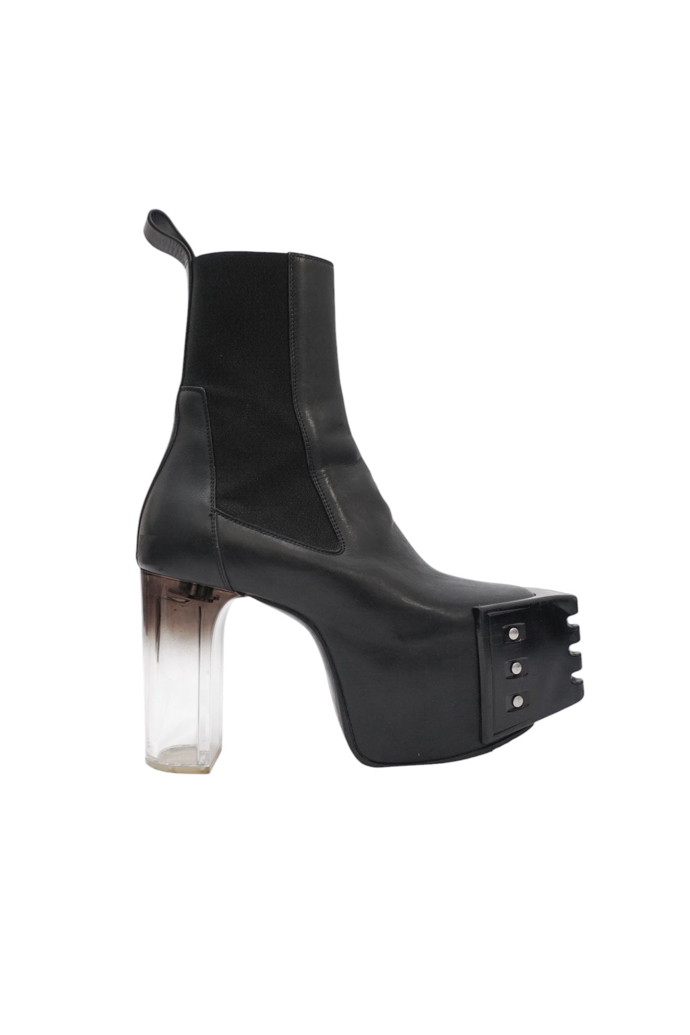 Black platform ankle boot on a white background